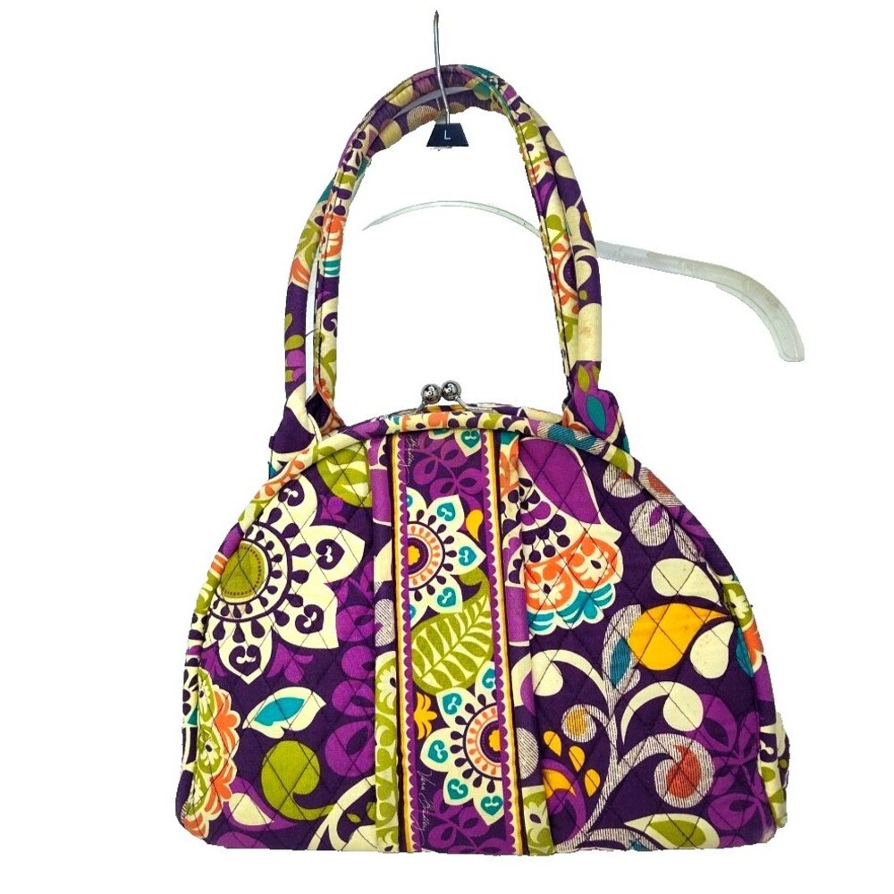 Vera Bradley Plum Crazy Retired Double Handle Purse Kisslock Frame Satchel Purse